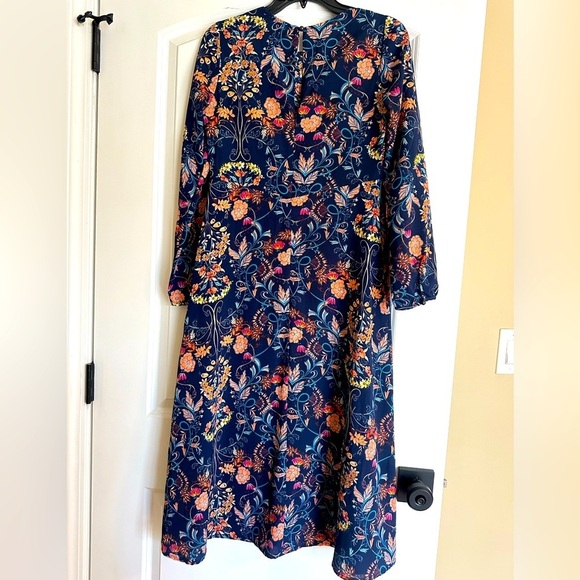 Garden Splendor Navy Blue Floral Print Long Sleeve Midi Dress - Picture 7 of 7